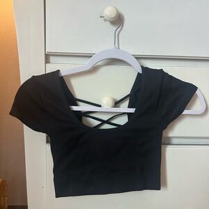 Aerie Black Ribbed Workouts Top